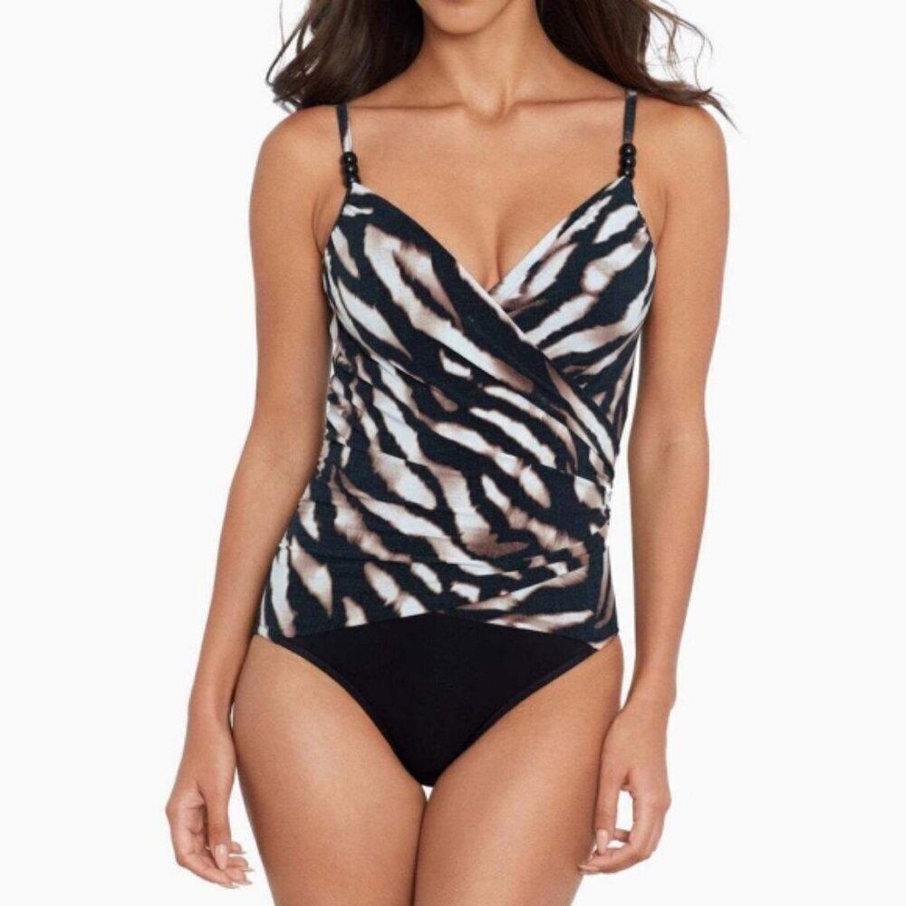 Magicsuit 'Zimbabwe Louise' Draped-Front One-Piece Swimsuit, Black/Brown